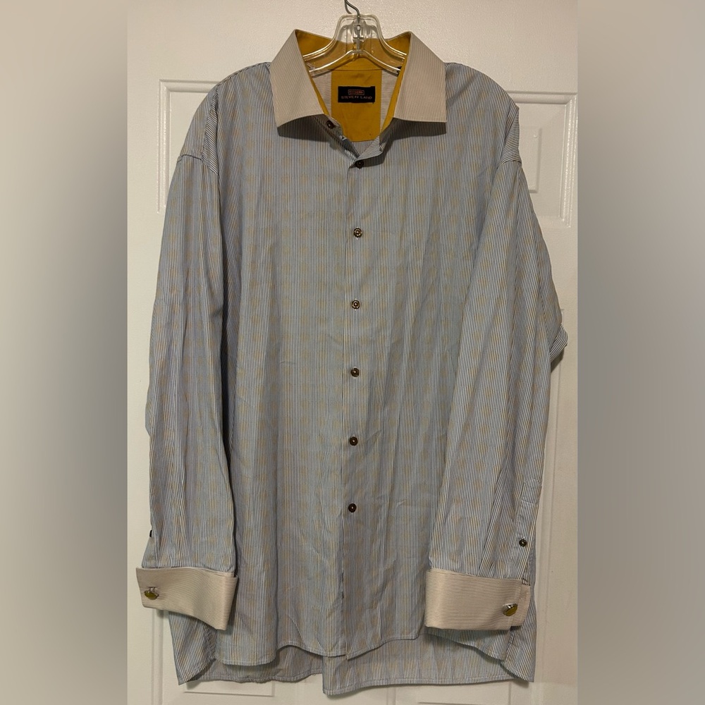 Steven Land Stripped Polka Dots Dress Shirt Double French‎ Cuff 18.5 34-35 3XL